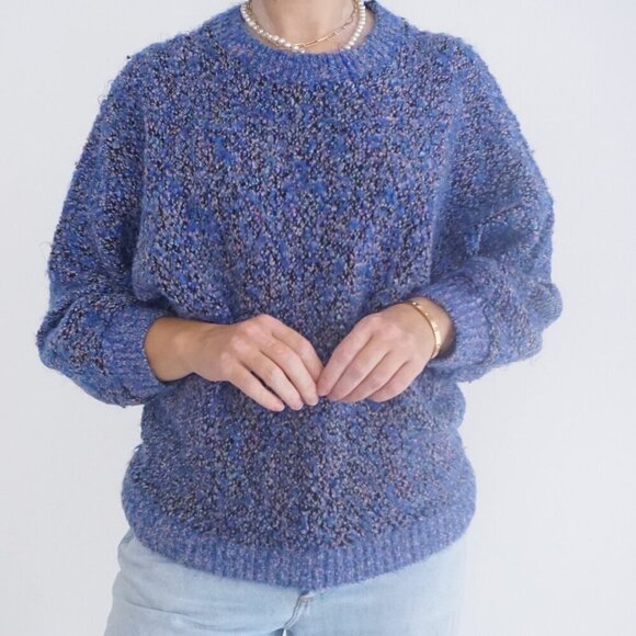 Vintage Allana Fantasia Blue Black Knit Crewneck Sweater Med - Picture 2 of 10